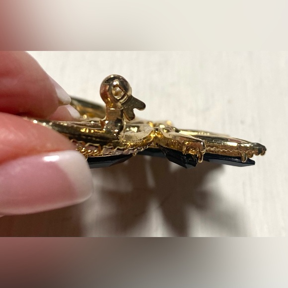Gold Black Rhinestone Bead Butterfly Brooch Pin Accessory Vintage Classic Retro - Picture 6 of 9